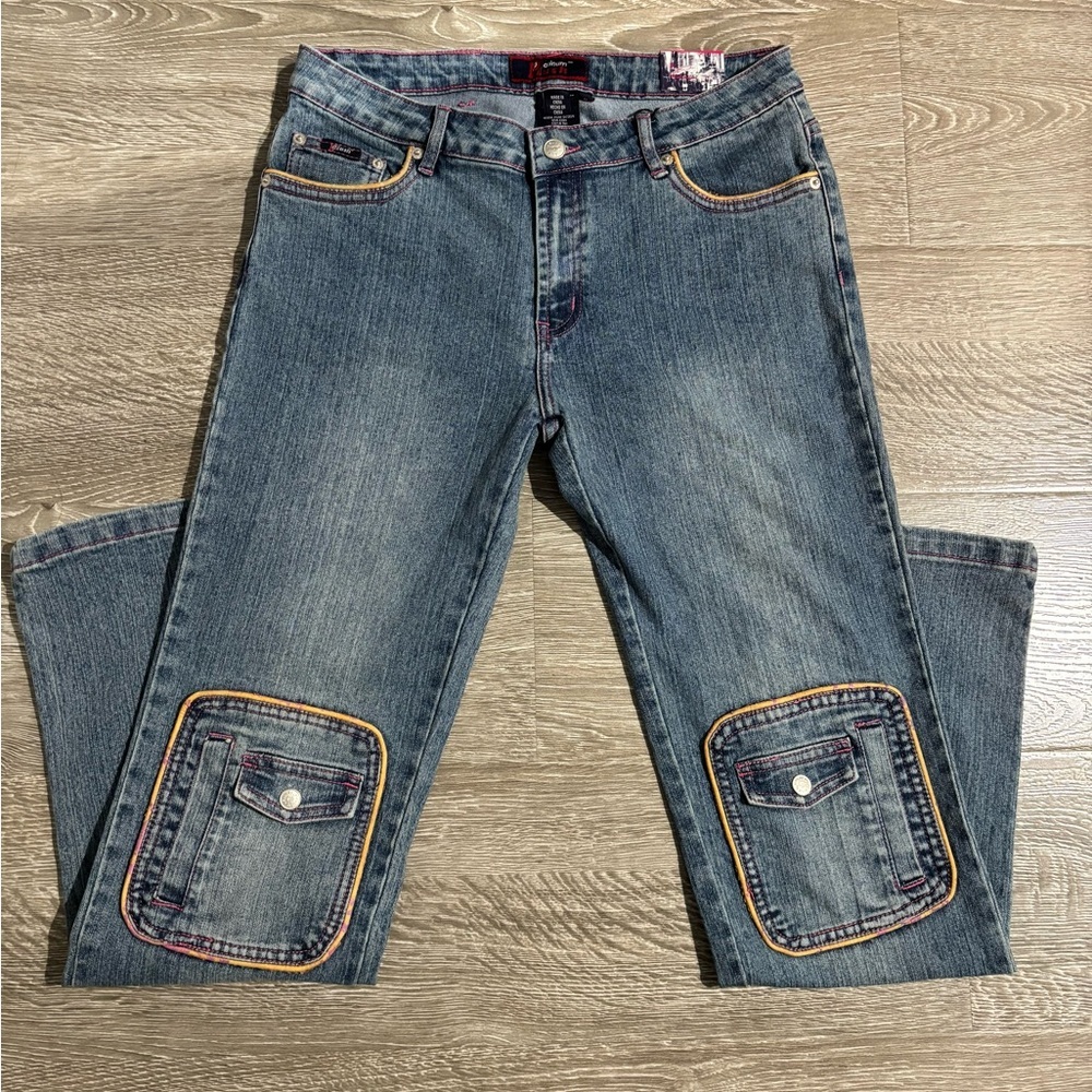 Platinum Plush Patch Pocket Cargo Jeans Orange Trim, Size: 11